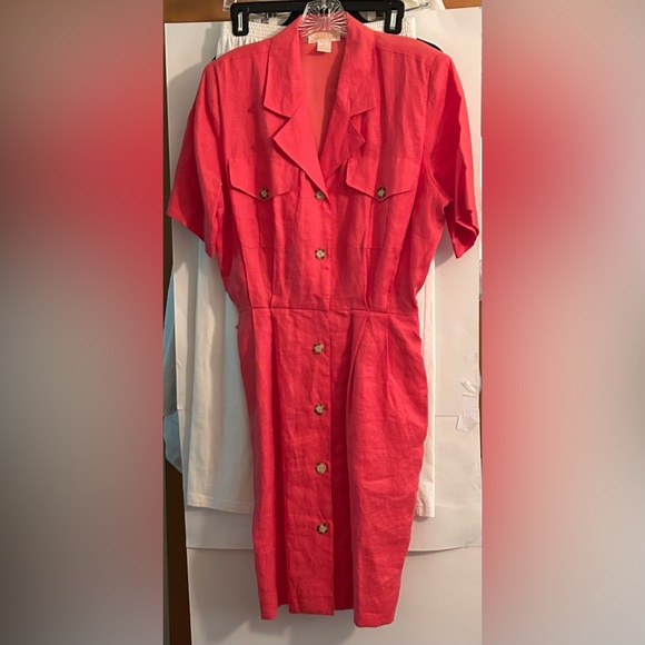 New Brooks Brothers Salmon Belted Linen Dress with Belt Size 10 - Picture 12 of 16